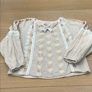 Cream and White Floral Lace Blouse with Puff Sleeves